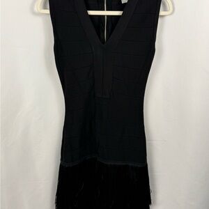 Venus Black Bandage Fringe Hem Bodycon Dress Size 2